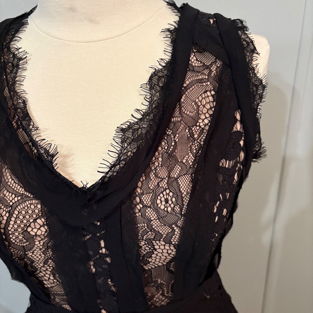 NWT Heartloom Black Lace Fit & Flare Dress Nude Lining Eyelash Trim (Small) - Picture 6 of 9